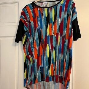 XXS (fits like a small)Wonen’s LuluRoe Irma Multi Color Shirt/ Black Sleeves
